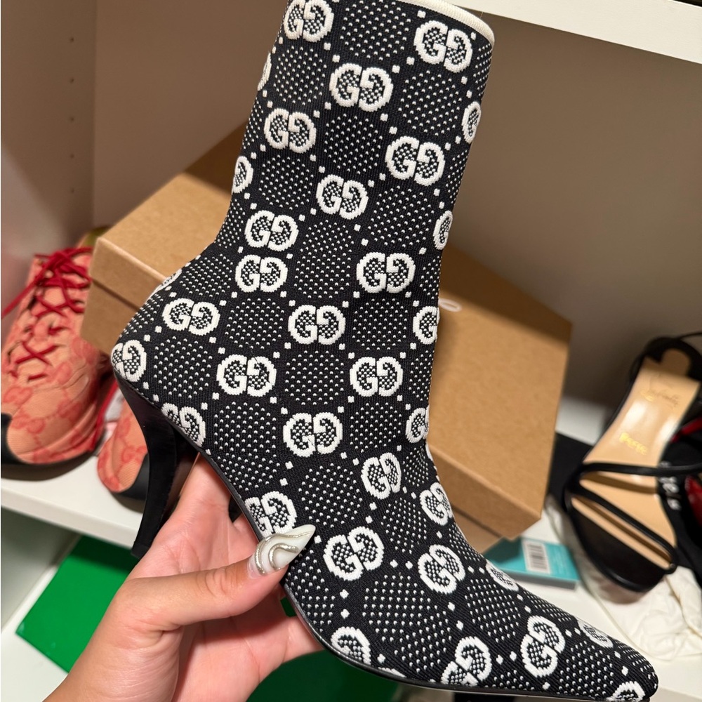 Gucci Monogram Black and White Ankle Boots